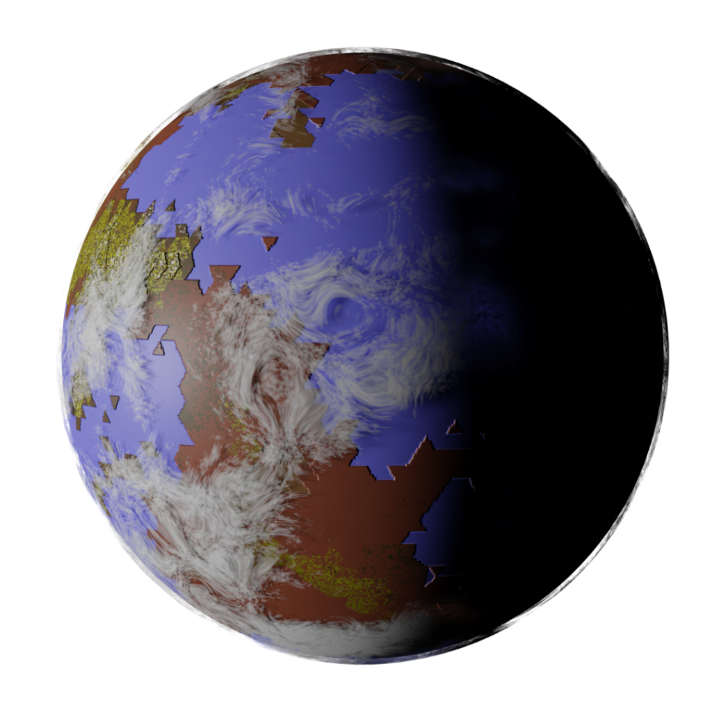World of Shemipe II, a dry world only half covered by oceans.